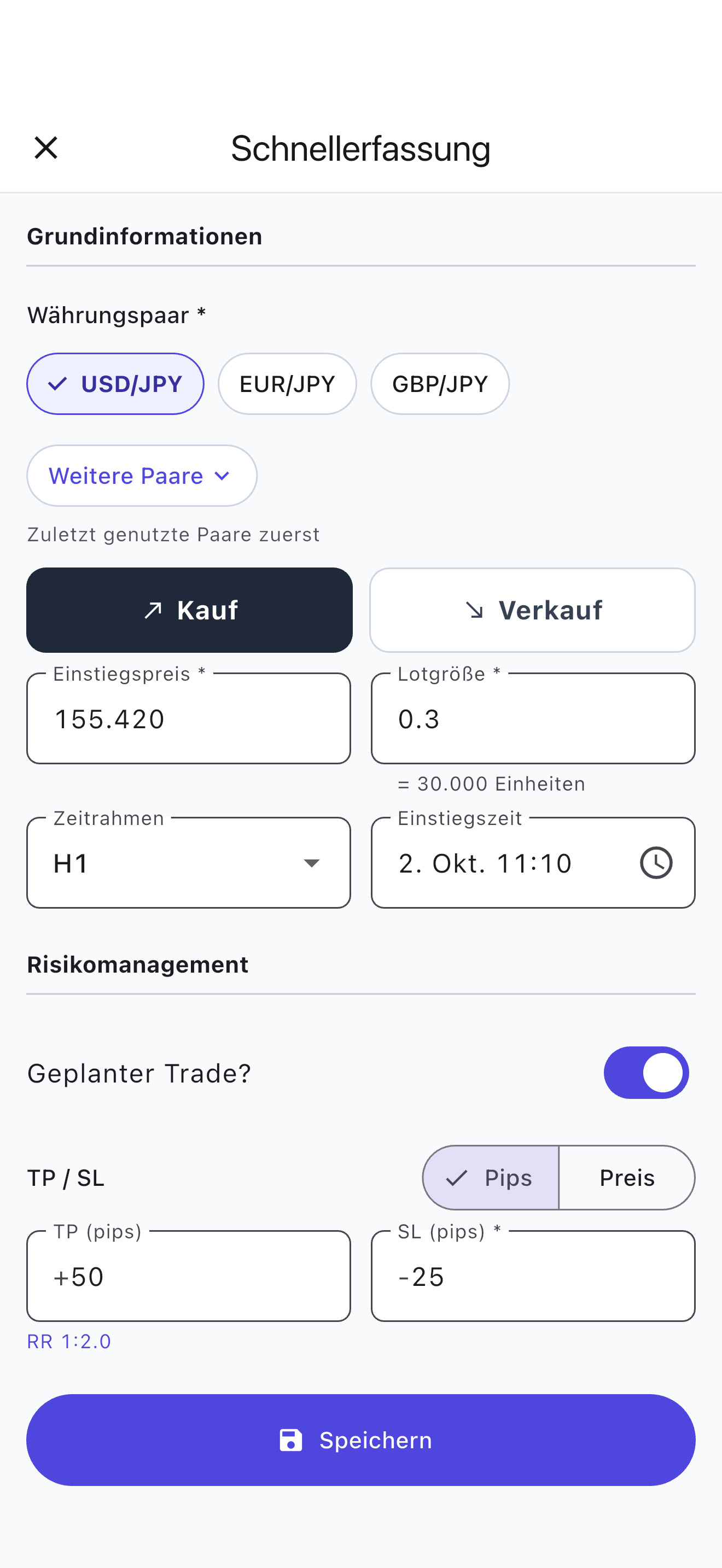 Trades erfassen
