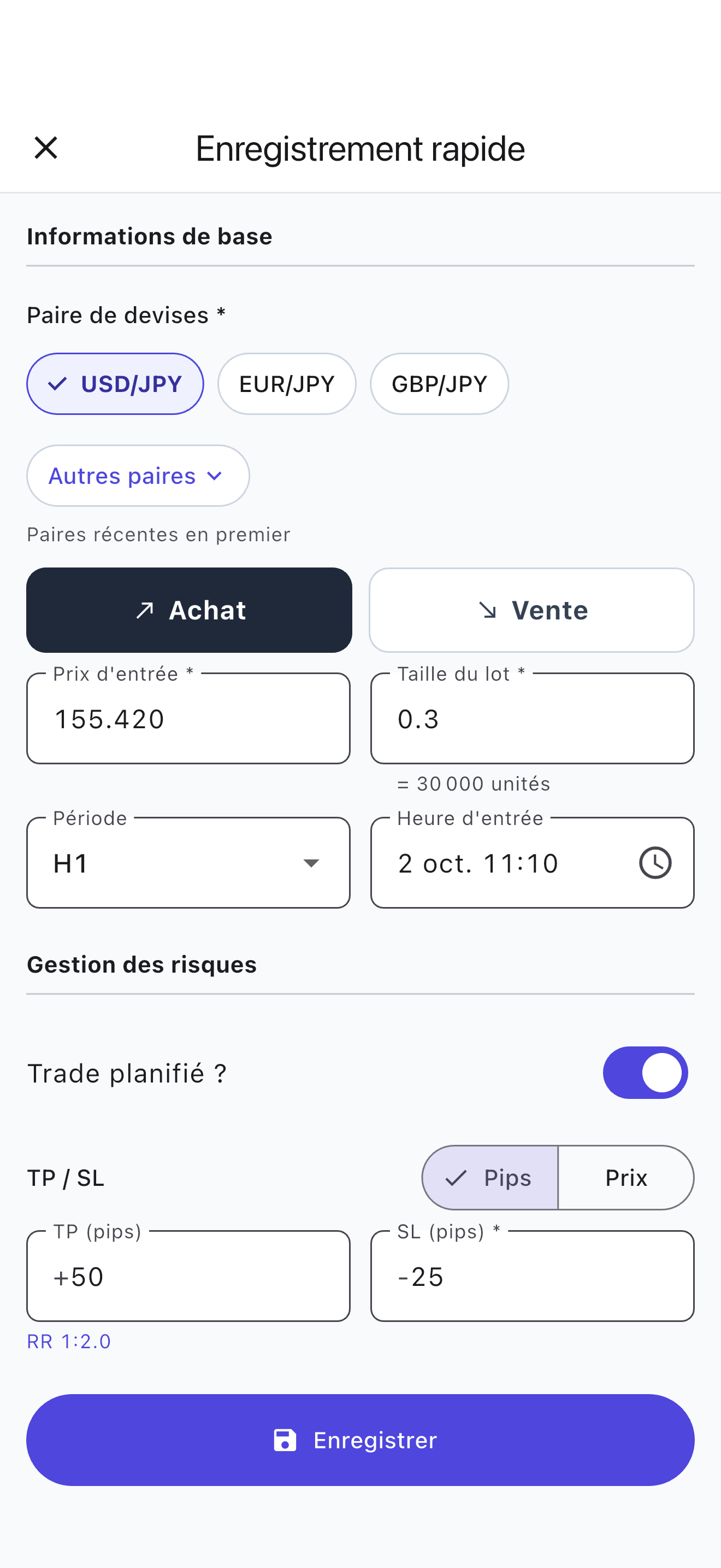 Enregistrer vos trades